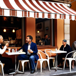 **Prompt:** *A bustling Italian street cafe scene. Patrons sip espresso under striped awnings. A chrome DevTools window subtly overlays the scene, highlighting "Performance Monitor" statistics.  Emphasis on warm, inviting colors and a sense of "agile" energy.*