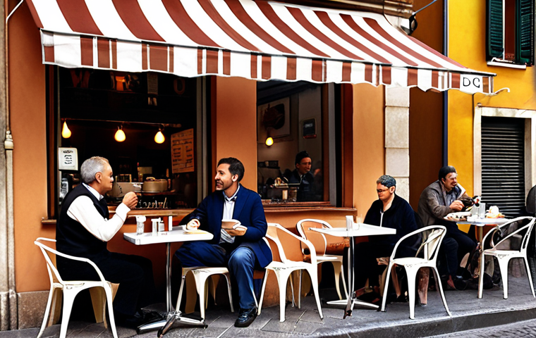 **Prompt:** *A bustling Italian street cafe scene. Patrons sip espresso under striped awnings. A chrome DevTools window subtly overlays the scene, highlighting "Performance Monitor" statistics.  Emphasis on warm, inviting colors and a sense of "agile" energy.*